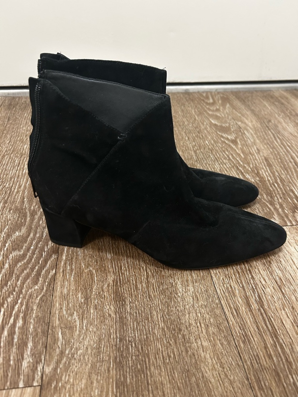 Vince Black Suede Ankle Booties with Low Block Heel